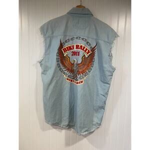 Biker's Club Vest Men's Large Denim Distressed Graphic Myrtle Beach Bike Rally